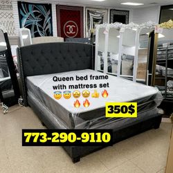 Queen Size Bed Headboard Frame Mattress And Box Spring All Included Brand New Furniture Yes We Deliver 