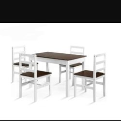 Costway 5 Pieces Walnut Solid Wood Compact Kitchen Dining Set