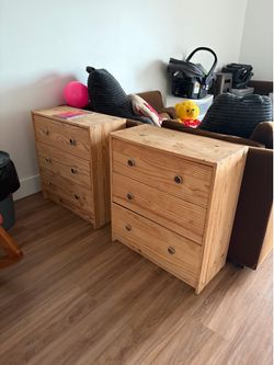 Pair of Small Pine 3-Drawer Dressers / Storage Chests