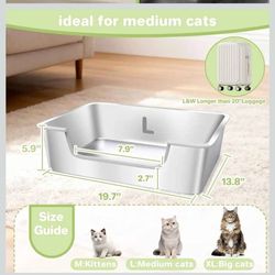 New Stainless Steel Low Entry Litter Box 2-Pack