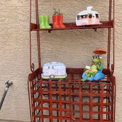 Pretty Red Wrought Iron Baker’s Rack