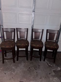 Set of 4 Dark Wood Bar Stools