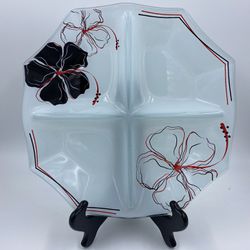 Decorative Glass Plate Red Black White 4 Sections