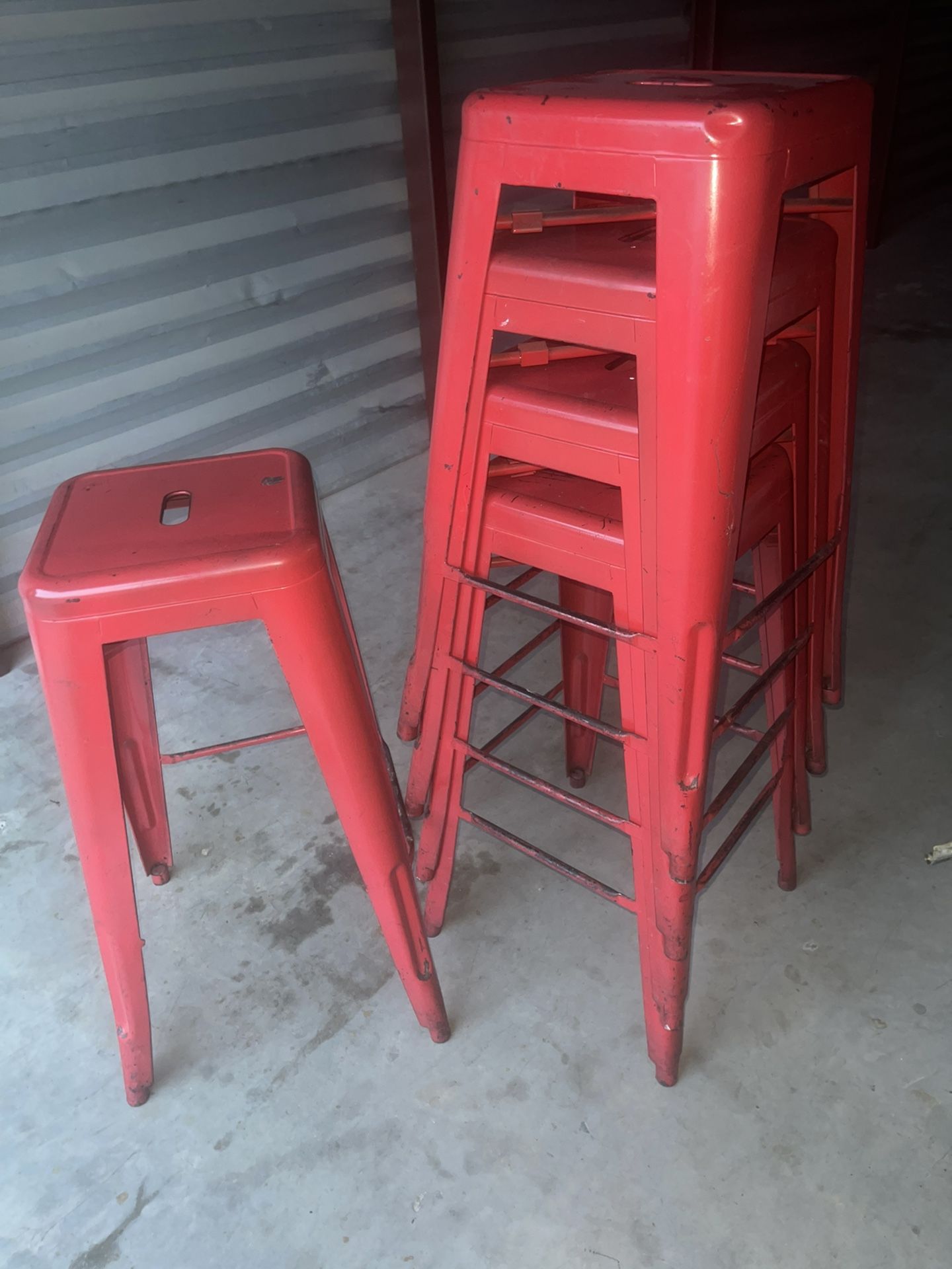  "Industrial-Grade Metal Stools in Red for Commercial Kitchen Use - Low Priced and Used Equipment in 2023 with Heavy Duty Construction and Protective 