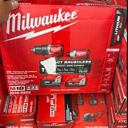 Milwaukee M18 Brushless Combo Hammer Drill And Impact With 1 Thin Battery, 1 Big Battery And Charger
