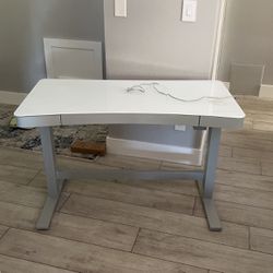 Automatic Standing Desk- White, Glass Top, Single Drawer 