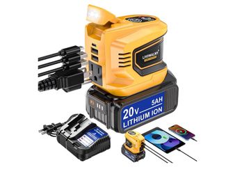 Real 200W Power Inverter Compatible with Dewalt 20V, Battery Inverter DC 20V to AC 110V-120V, LIVOWALNY Power Adapter with a 5AH Battery & a Charging 