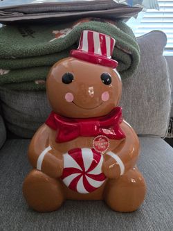 New Large 14"  Peppermint Gingerbread Man Cookie Jar
