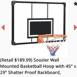Soozier Wall Mounted Basketball Hoop with 45" x 29" Shatter Proof Backboard,