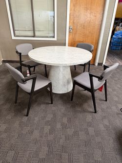 Round Marble-Top Dining Table with 4 Chairs