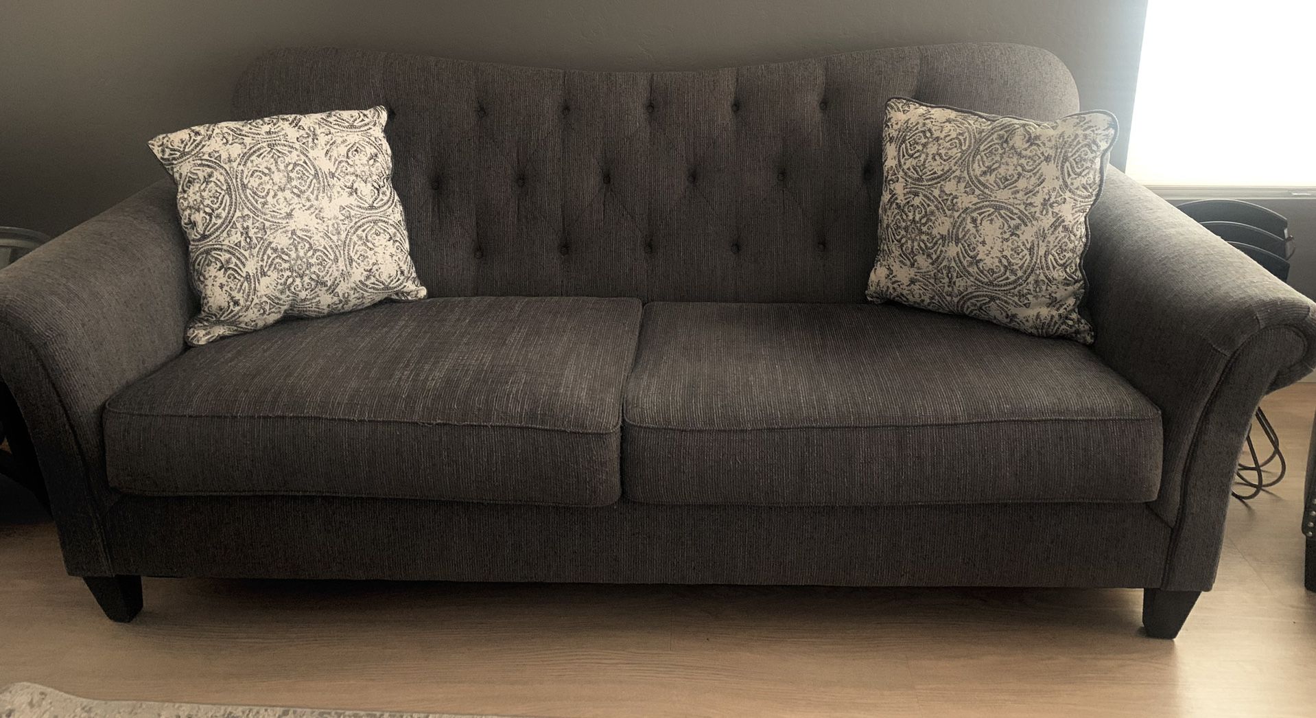 Grey Fabric Sofa and Loveseat