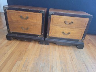 Vintage 1970s Bassett Chinoiserie Nightstands – Matching Pair (Project Pieces)