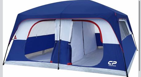 Camping Tent 10/12 Person Family Cabin Tent, 2 Room Water Resistant Waterproof Tent with Top Rainfly, 4 Large Mesh Windows, Double Layer, Easy Set Up,
