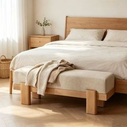 Entryway Shoe Bench with Cushion, Wood Frame Hall Bench for Foyer