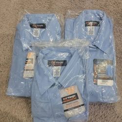 (3) NEW Wrangler Women's Workwear Canvas Work Blue Shirts. Size Large