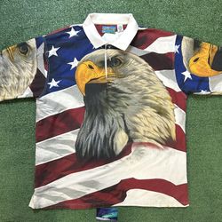 Vintage 1990s Bald Eagle all over print polo