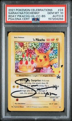 PSA 10/ AUTO 8 Birthday Pikachu Holo #24 Celebrations