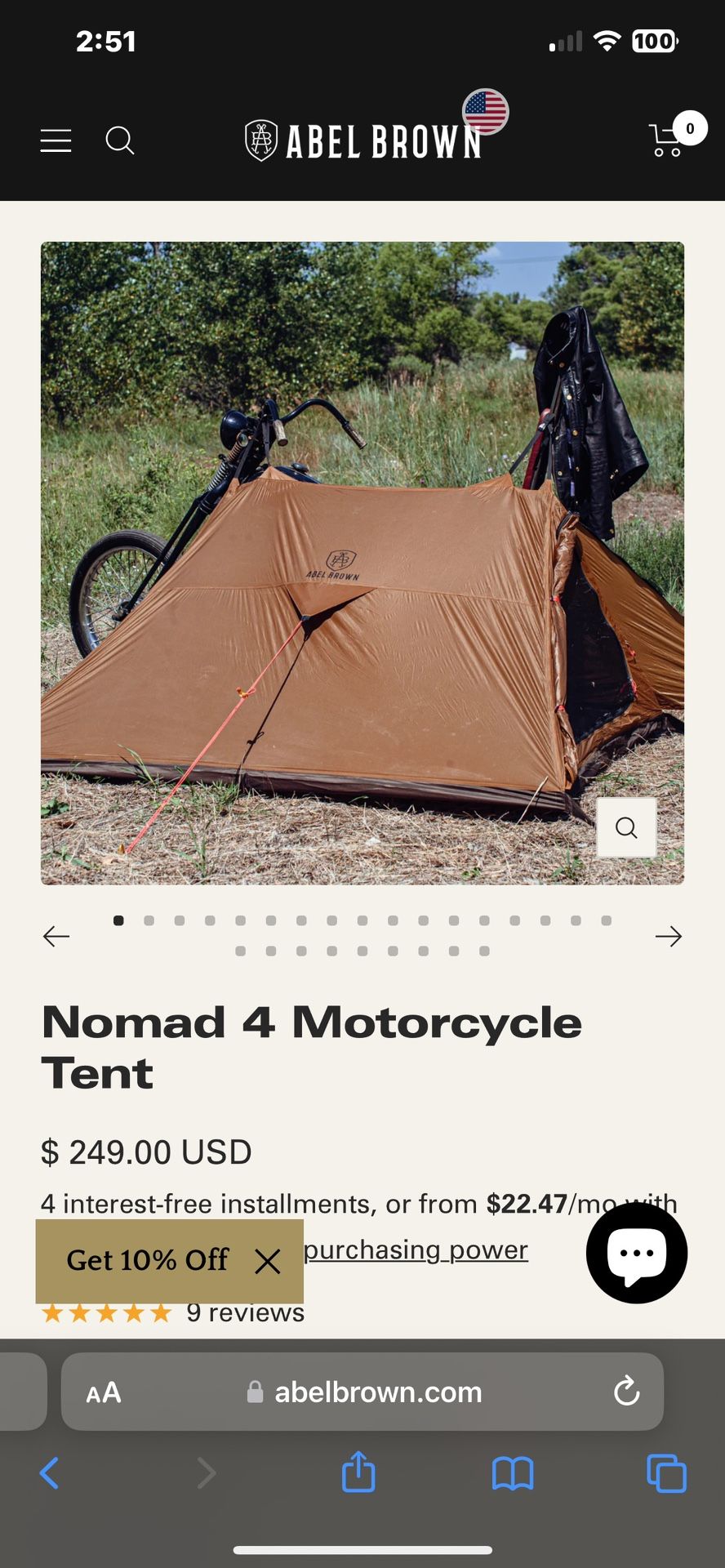Brand new Abel Brown Nomad motorcycle Tent