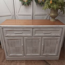Vintage White Distressed Buffet, Server Or Coffee Bar 