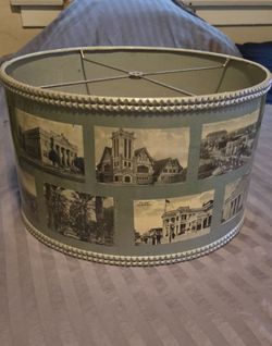 Vintage Laminated Lampshade with old postcards of Long Beach. 16" x 9", Nice Condition.