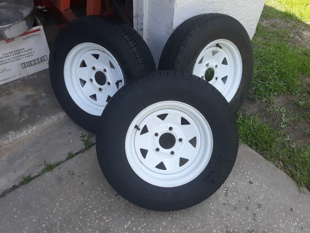 3 Goodyear Marathon radial trailer tires and wheels