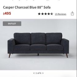 Casper Charcoal Blue 88" Sofa