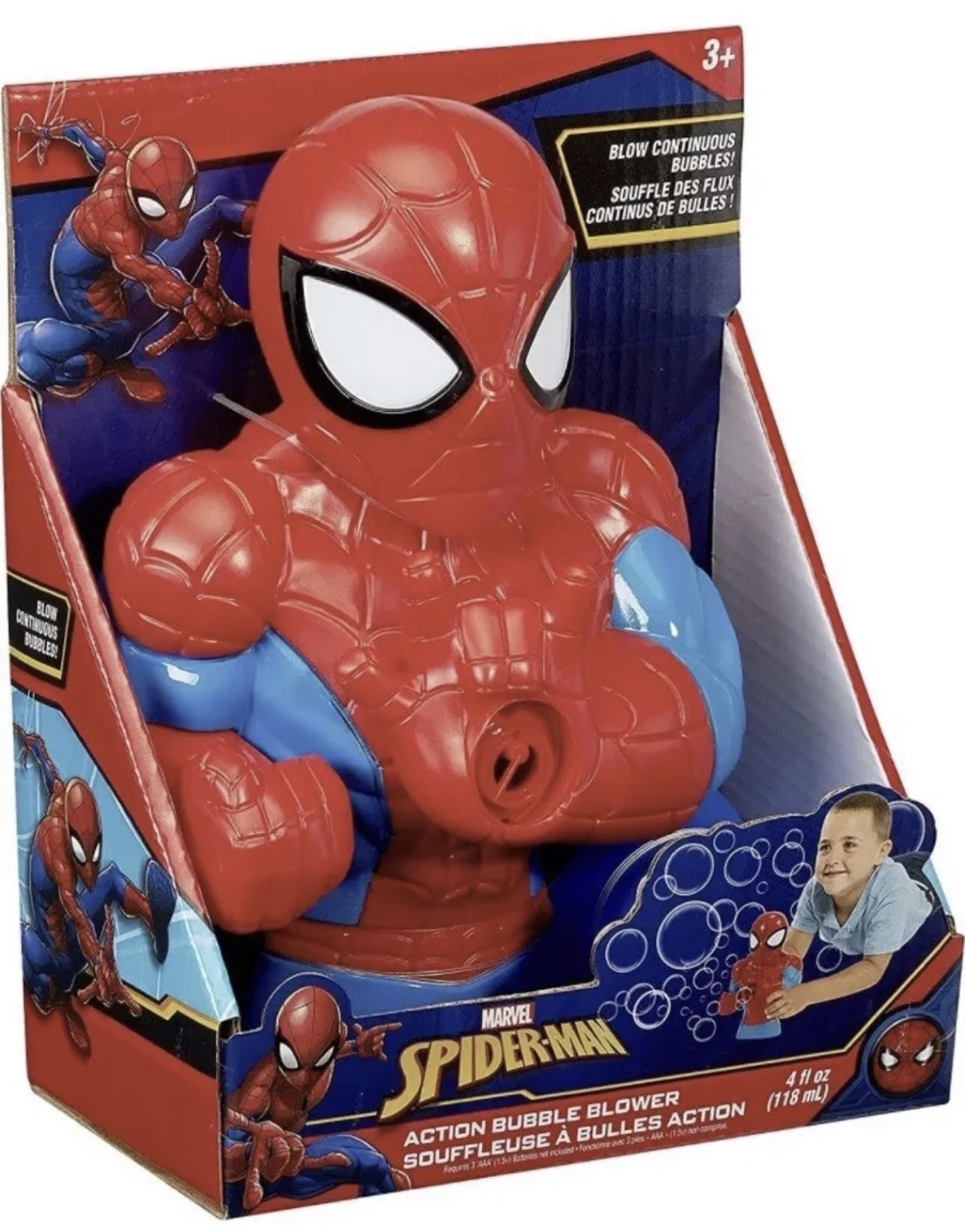 Little Kids Marvel Spider-Man Action Bubble Blower Machine, Includes Bubble