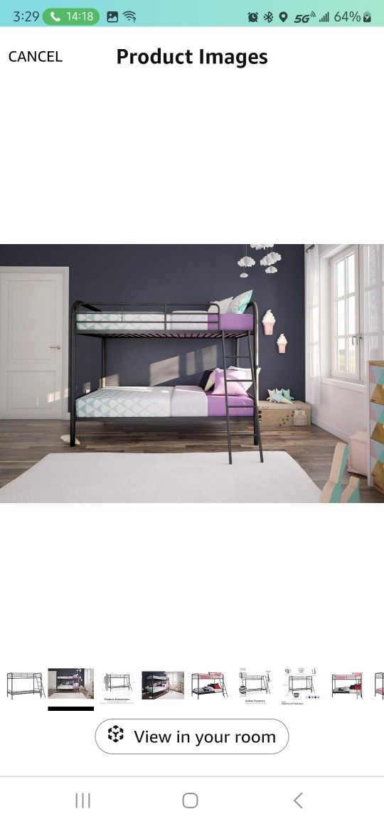 DHP Twin-Over-Twin Bunk Bed With Metal Frame And Ladder