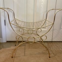 Vintage Gold Brass Metal Vanity Chair Bench Stool Makeup Bath MCM Hollywood Regency