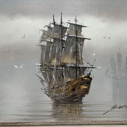 Oil Painting of a Tall Ship