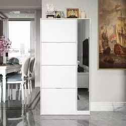 FUFU&GAGA 61.2-in H 4 Tier 24 pair White Engineered wood Shoe cabinet(KF200247US-01DC-001)