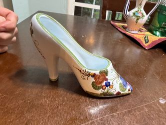 Ceramic High Heel Shoe Vase – Ceramica La Maga Italy – Hand-Painted Floral – San Stefano