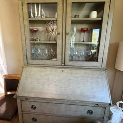 Green Wood Secretary Desk Storage Hutch