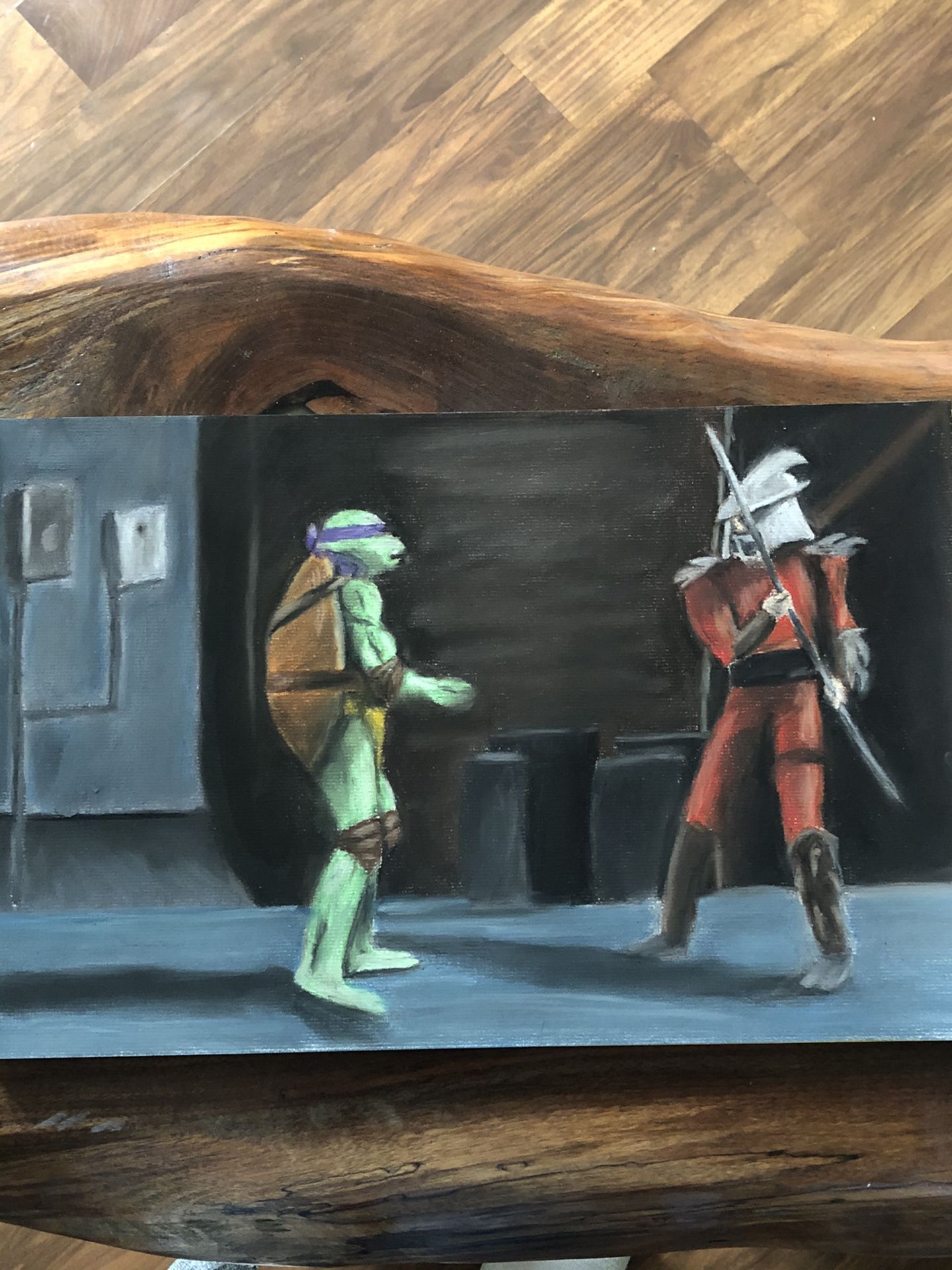 Ninja turtle fight scene with shredder
