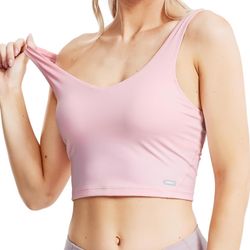 Mier Women’s longline Sports Bra, XL, light Pink, NWT, Padded Crop Tank Yoga Bra