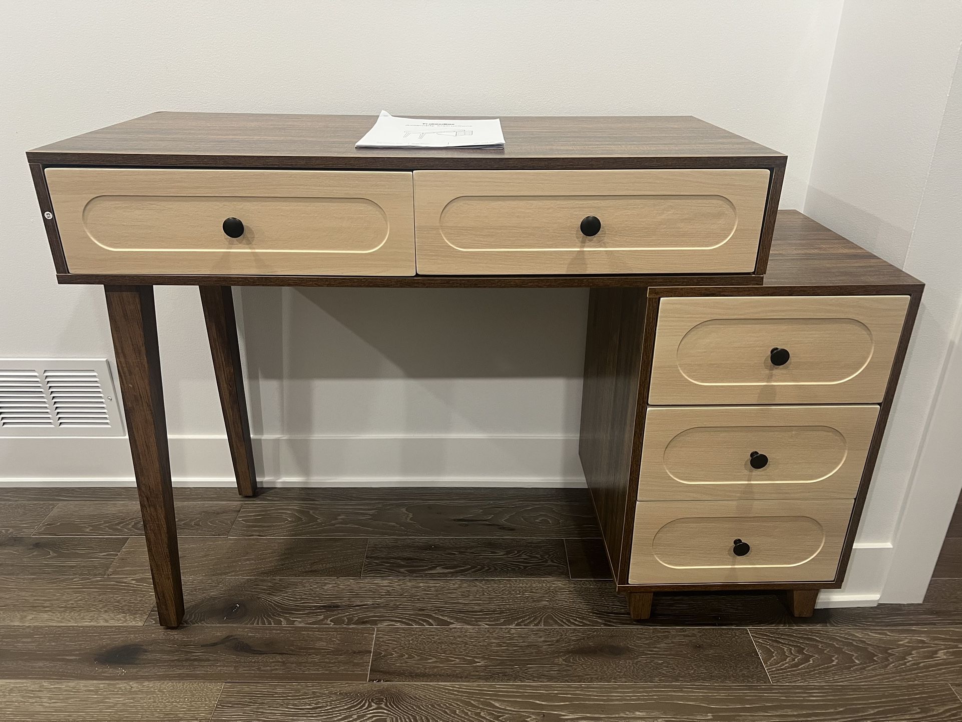 Tribedesigns 51-Inch Computer Desk with 5 Drawers in Brown