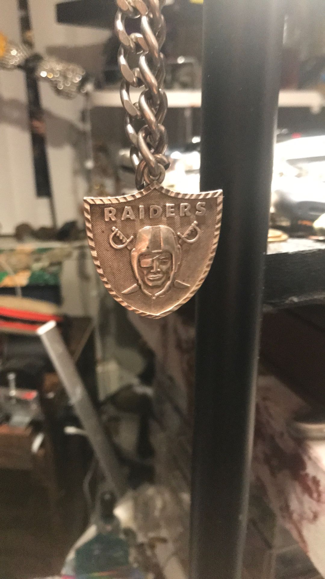 925 Solid Silver Raiders Logo Pendent On A Cuban Link Silver Chain Long Chain