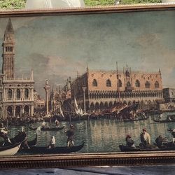 Vtg Art On Material 17x22