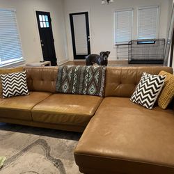 111.5” Wide Genuine Leather Sofa & Chaise - $850