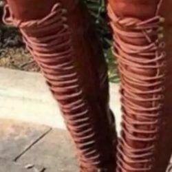 Cognac Thigh High Leather Boots - Size  10