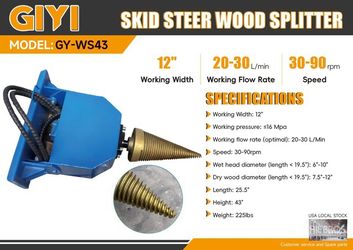 Mini Skid Steer 12” Hydraulic Drill Splitter