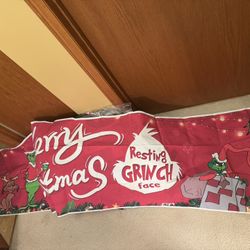 New Christmas Fence Banner “Merry Christmas -Resting GRINCH face” Yard Outdoor Hanging Banner