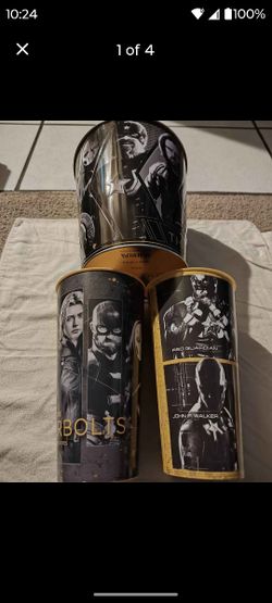 Thunderbolts Steel popcorn bucket tin + 2 large cups marvel oop rare movie memorabilia