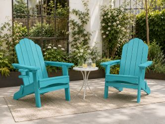 Turquoise Blue Adirondack Chairs with Cup Holder for Fire Pit and Garden
