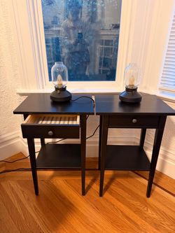 Black Nightstand Side Tables – Set of 2