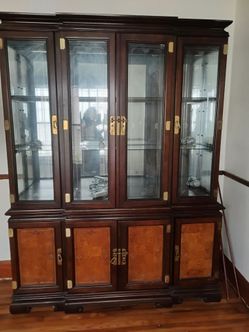 Asian-Style Wood and Glass China Cabinet