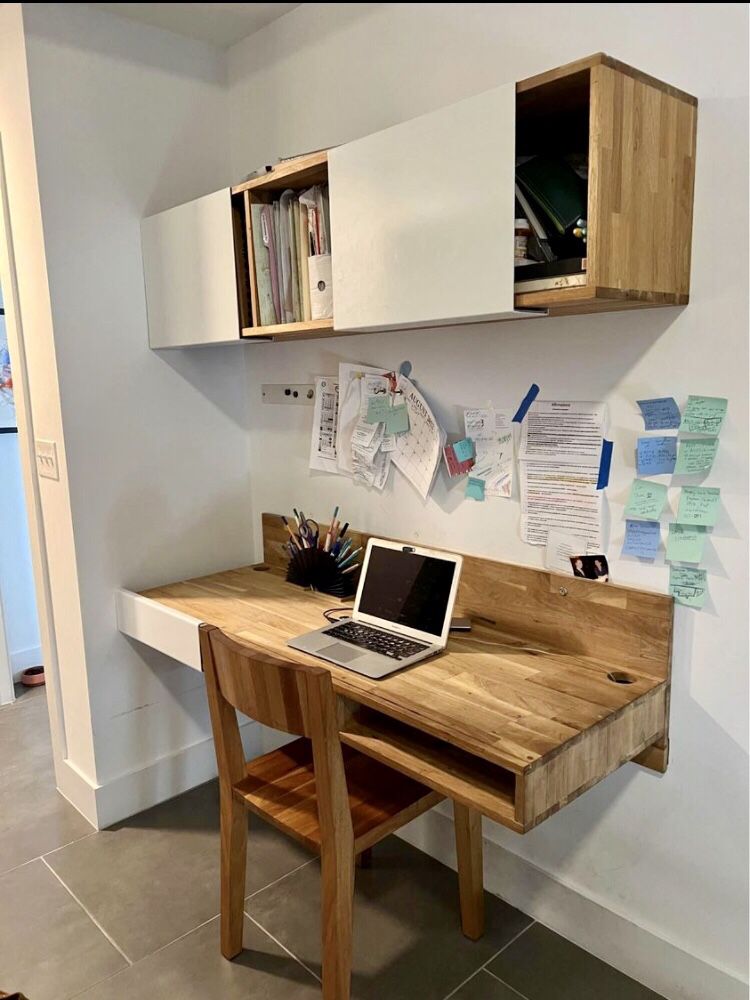 Stunning Handmade Floating Walnut Desk With sliding panels and chair By LAX