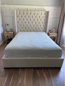 Beige Queen Upholstered Bed