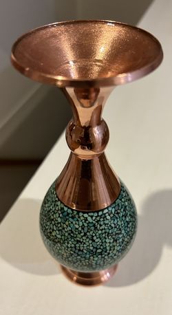Genuine Turquoise Inlaid on Copper Vase