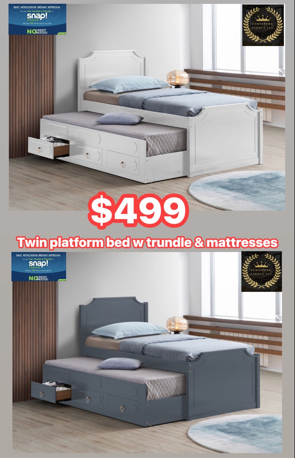 Twin Platform bed W Trundle, Mattresses Included